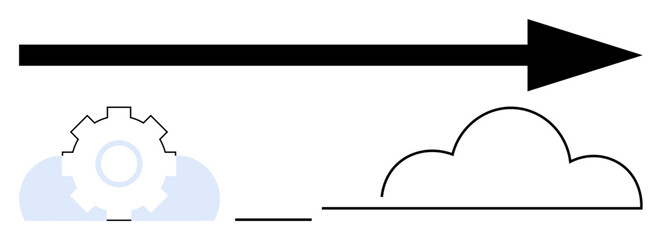 Arrow symbolizing direction and growth, gear for technology and process, cloud for connectivity. Ideal for strategy, innovation, teamwork, data, progress automation future. Flat simple metaphor