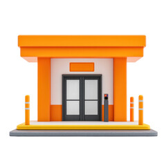Modern design gas station cutout background urban setting 3d model vibrant colors eye-level view creative concept