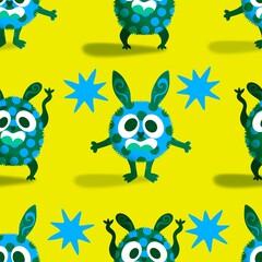 Cartoon doodle animals seamless monsters pattern for kids clothes print and wrapping paper and fabrics