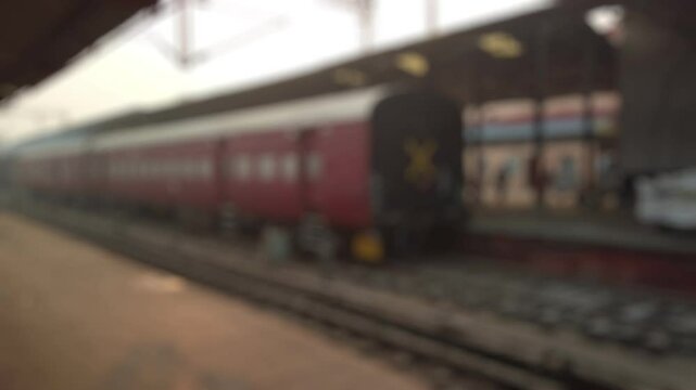 Bokeh view of Old Delhi railway station. Blurred background footage.