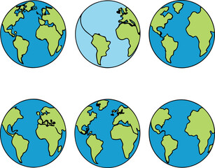 Global Perspectives: An artistic display presents six stylized globes from different angles, providing a visually compelling view of the Earth, evoking exploration, diversity.