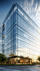 Fototapeta premium Futuristic Glass Masterpiece: Dynamic Reflections and Urban Elegance