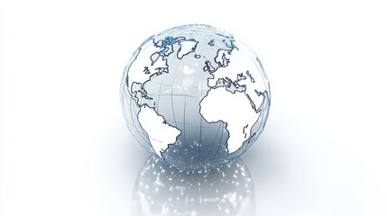 Globe with Blue Lines on White Background Displaying Earth Continents and Global Connectivity Concept