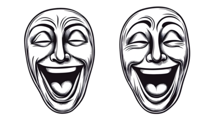 Illustration Of Two Laughing Faces In White And Black Isolated Background