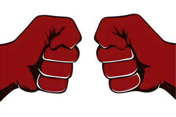 Illustration Of Two Red Fists Against Black Background Powerful