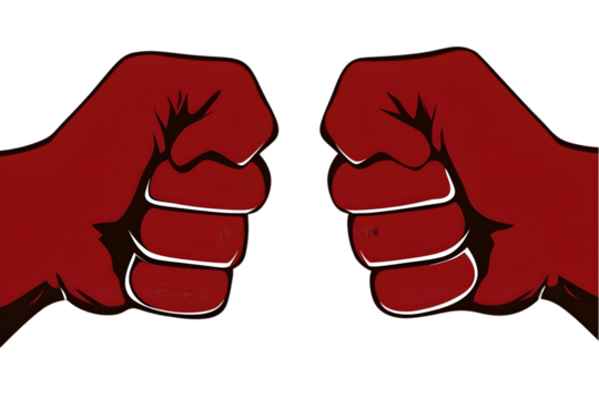 Illustration Of Two Red Fists Against Black Background Powerful - Powered by Adobe