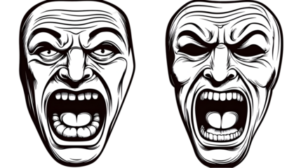 Illustration Of Two Screaming Faces In White With Black Background
