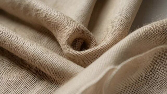 Detailed view of textured beige burlap wall covering