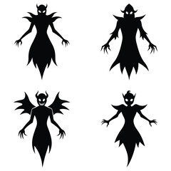 set of vector silhouettes of halloween icons