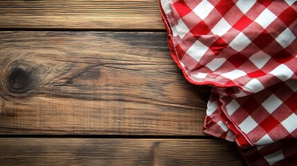 Rustic Wooden Table with Red and White Checkered Tablecloth