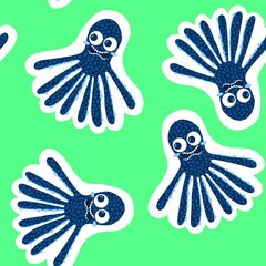 Summer ocean animals seamless cute octopus pattern for kids clothes print and wrapping paper for fabrics