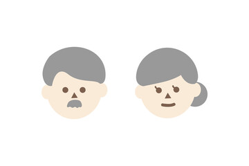 Cute elderly head icon. Grandfather and grandmother. Flat cartoon people character vector design isolated illustration.