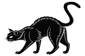 Black feline silhouette vector illustration of a running pet animal