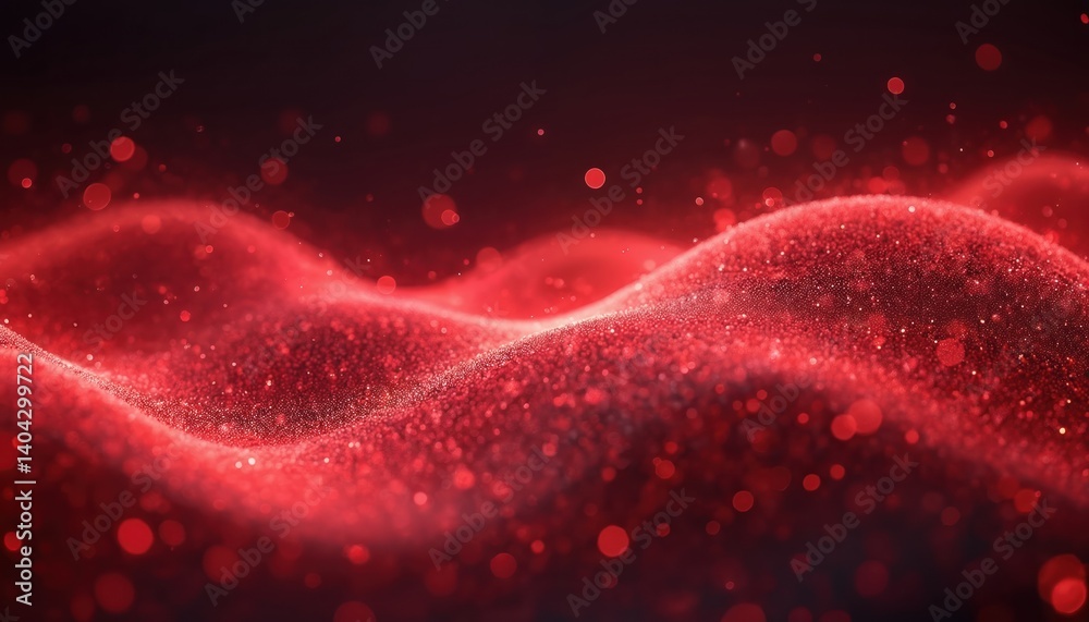 Aufkleber Abstract digital wave with glowing red particles. Modern futuristic technology background design with dynamic flow. Network connection, data visualization, cyberspace, digital art, 3d render.