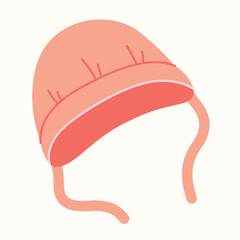 Baby cute pink bonnet in cartoon style. Vector isolated illustration. Clip art