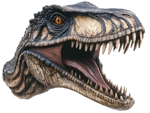 Realistic 3D Render of a Dinosaur Head with Open Mouth on Transparent Background