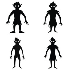 set of vector silhouettes of halloween icons