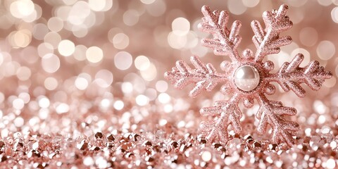 Festive Pink Snowflake, Sparkling Background