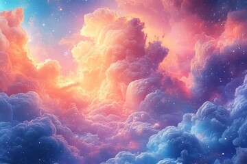 Fototapeta premium Celestial cloudscape, vibrant hues of pastel pink, orange, and blue