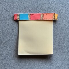 Blank Sticky Note with Colorful Tape on Gray Background
