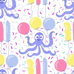 Summer ocean animals seamless octopus birthday pattern for wrapping paper and fabrics and linens and kids