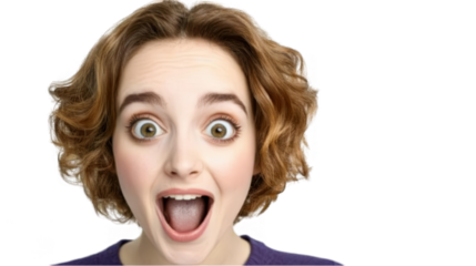 Isolated Photo of a Surprised Woman with Open Mouth and Wide Eyes