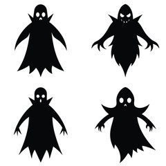 set of vector silhouettes of halloween icons