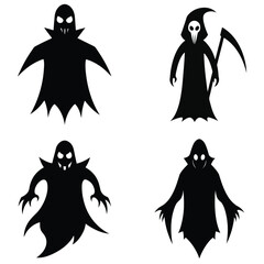 set of vector silhouettes of halloween icons