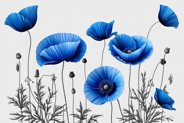 Blue poppy flowers vector illustration