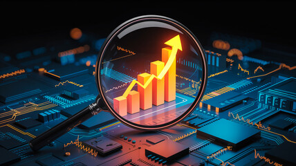 Financial Growth Analytics with Magnifying Glass on Rising Chart
