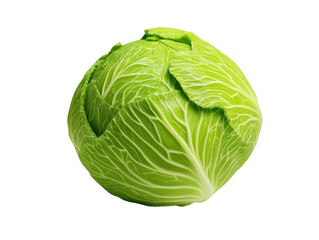 Fototapeta premium Fresh green cabbage displayed on a solid black background highlighting its crisp leaves and natural vibrancy isolated on a white background.