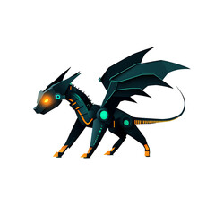 Fototapeta premium Mechanical cyber dragon with glowing eyes