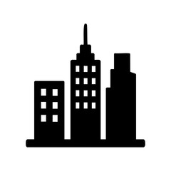 City skyline icon with tall buildings