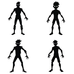 set of vector silhouettes of halloween icons