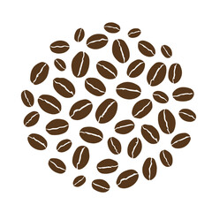 An artistic circle made of coffee beans displayed on a white background