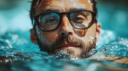 Fototapeta premium Close-up of a man submerged in a pool