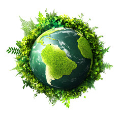 World Environment Day green earth illustration, soft shadows, neon colors, isolated on white background