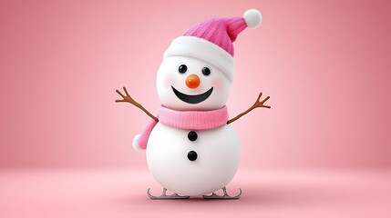Happy Snowman on Pink Background