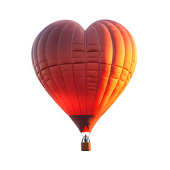 Fototapeta premium Red heart-shaped hot air balloon with basket, isolated on white background, romantic Valentine concept for travel advertising, wedding design, and promotions
