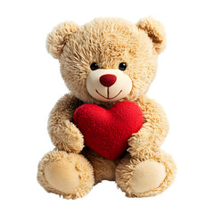 Obraz premium Dia dos Namorados cute teddy bear with heart, high contrast, at sunrise, isolated on white background