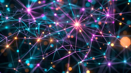 A complex web of glowing fractals in dark purple and blue tones