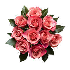 Naklejka premium Dia dos Namorados rose bouquet, top-down view, fantasy style, isolated on white background