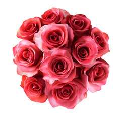 Dia dos Namorados rose bouquet, at sunset, symmetrical composition, isolated on white background