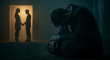 Sad man with left by his girlfriend for someone else