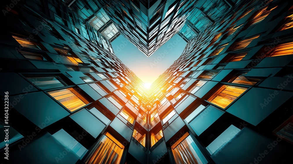 Poster asymmetrical architecture showcasing a very colorful abstract design with dynamic shapes and pattern