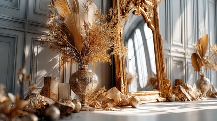 Artistic still life composition featuring a vintage vase with dried flowers perfectly arranged for a warm atmosphere