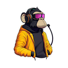Naklejka premium Hip hop monkey with neon jacket