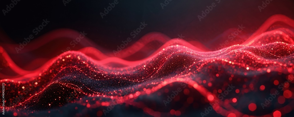 Aufkleber Abstract illustration red network dynamic lines on black background. Modern design of digital data streams, glowing particles, data flow. Concept of virtual reality, cyberspace, information