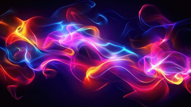 Abstract digital flow with neon lights and lines, ideal for inserting promotional copy on cloud computing or tech services