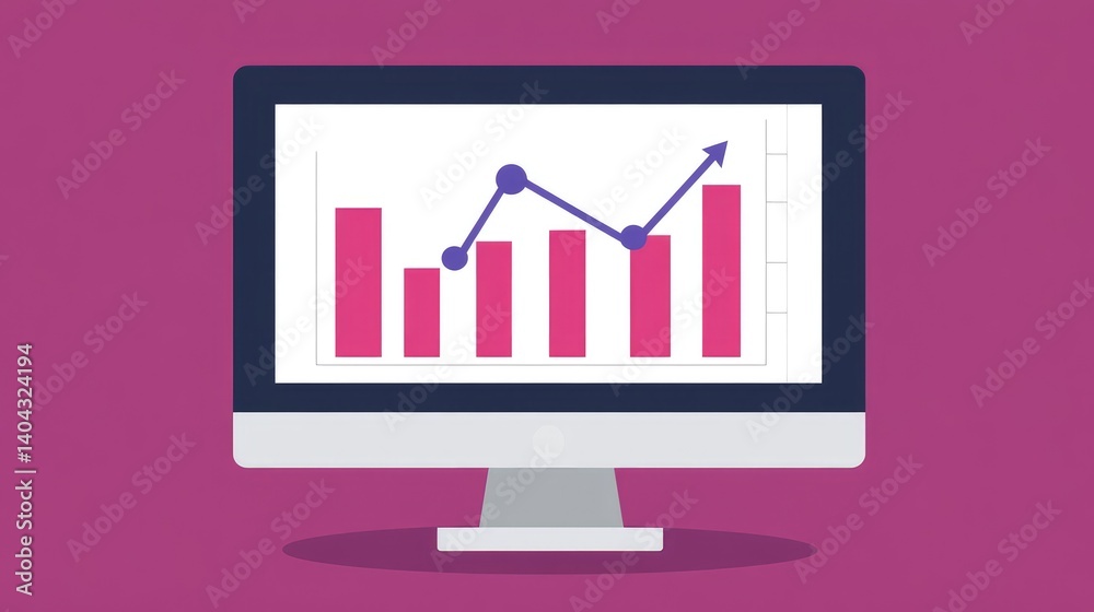 Poster a computer screen displaying a rising trend graph, with space to add text about financial developmen